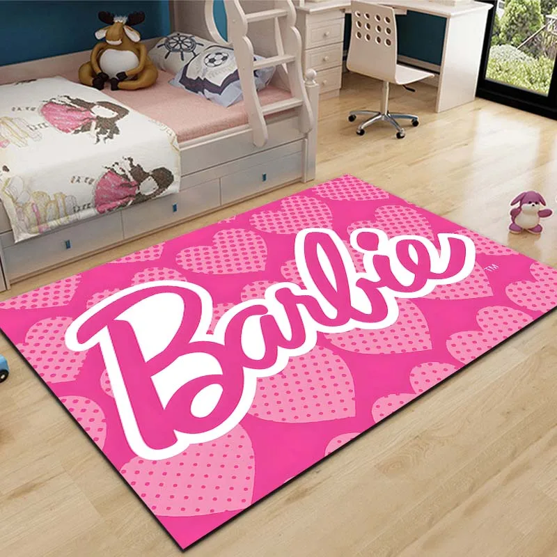 MINISO Barbie logo Pattern Carpet for Living Room Bedroom Bedside Bathroom Floor Mat Girl\'s Room Non-slip Mat Pink Room Decor