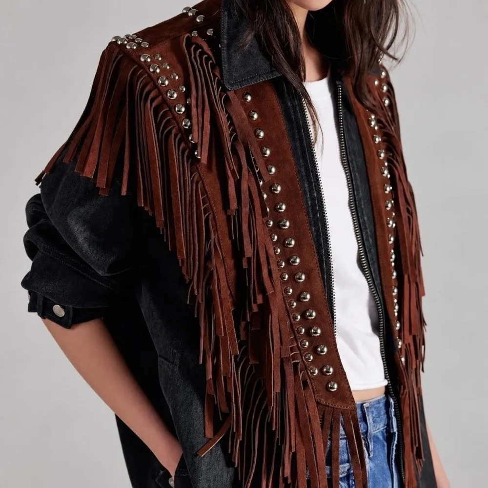 Retro Faux Suede Sleeveless Vest Studded Open Front Boho Cardigan Tassel Fringe Shawl Collar Cowgirl Jacket Western Outfit