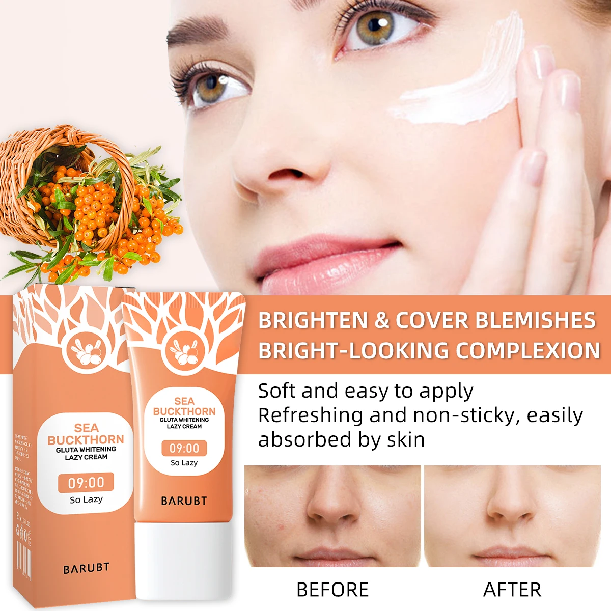 BarUBT Seabuckthorn Luster Cream brightens skin color refreshing and breathable nude makeup must be 30g