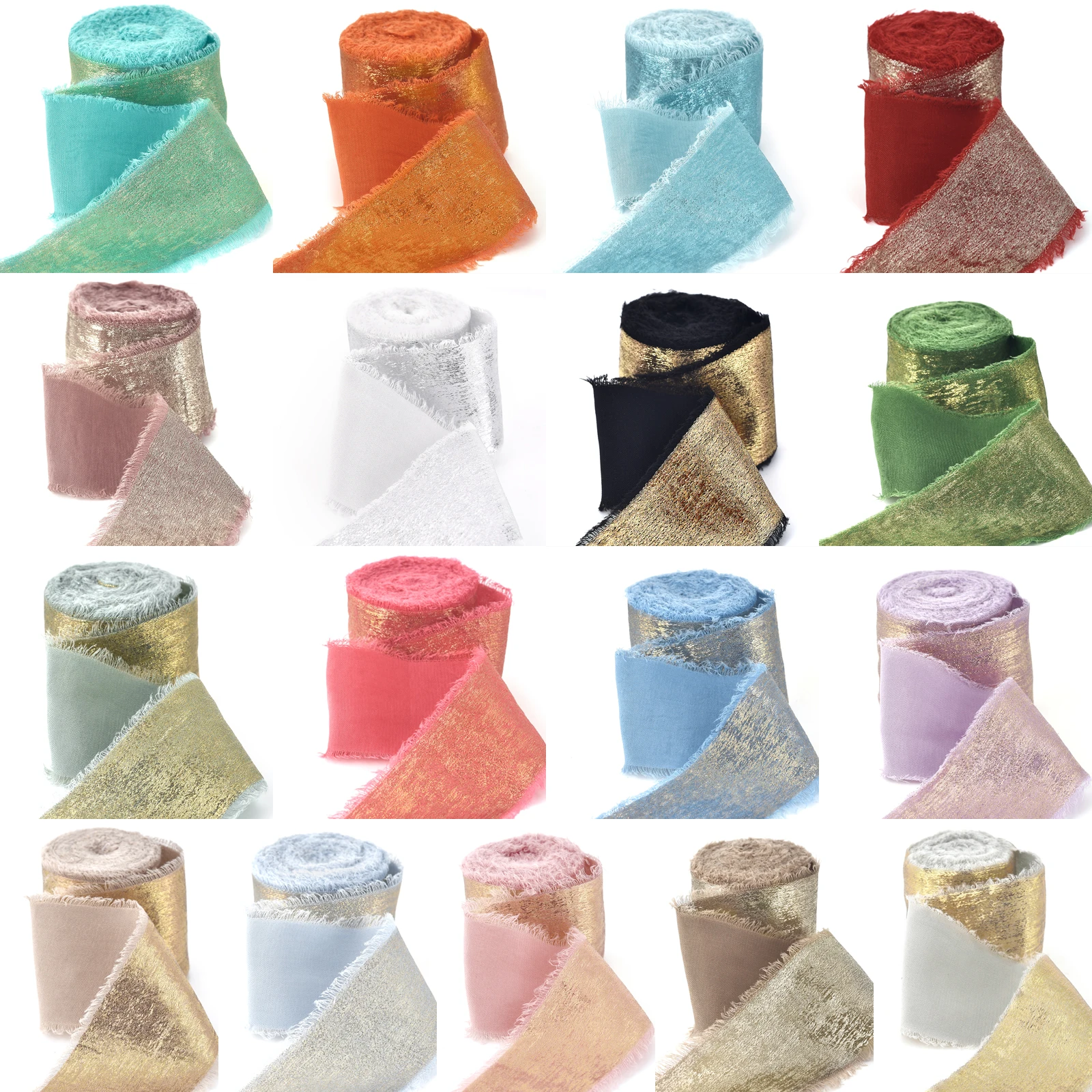 5 ياردة/لفة الذهب بريق المتوترة شريط حرير 4 سنتيمتر حواف تمزيق الشيفون Craft بها بنفسك الحرفية هدية التعبئة حفل زفاف ديكور زهرة باقة