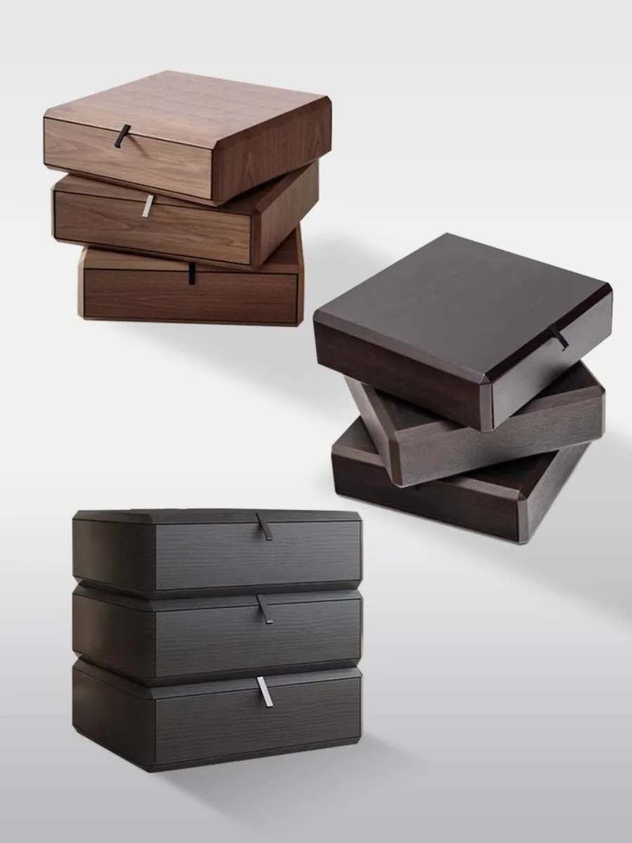 طاولة بجانب السرير فاخرة إيطالية حديثة، دوران بسيط من الخشب الصلب، درج غرفة النوم بأسلوب بسيط وأنيق #4