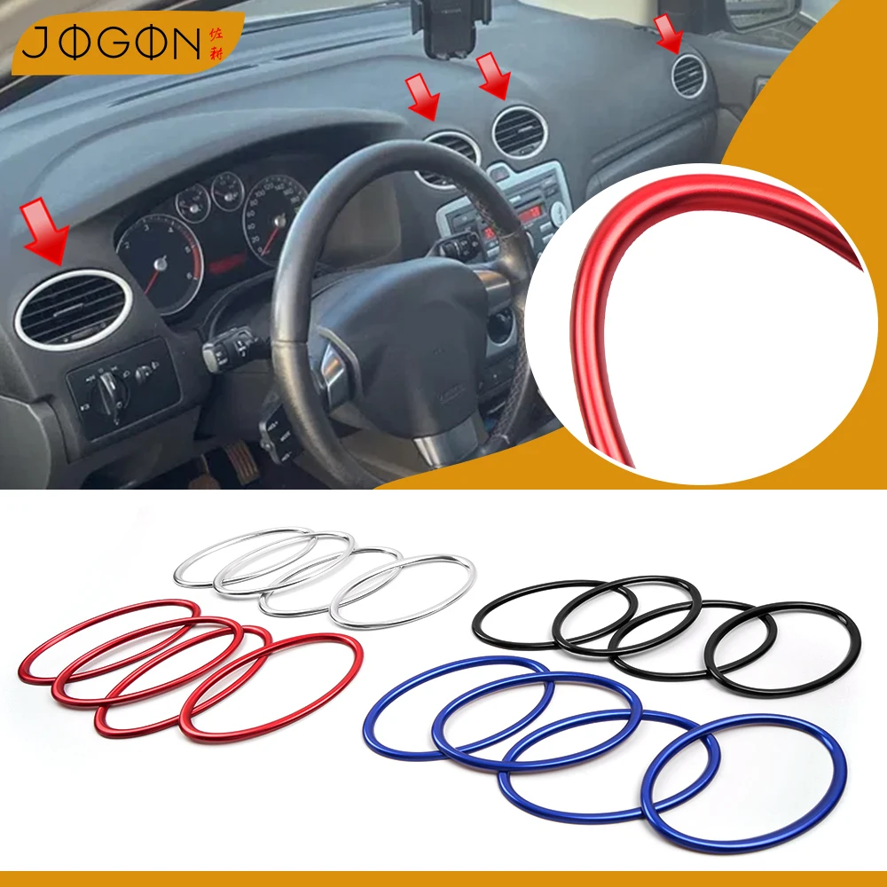 JOGON 4pcs AC Vent Ring Outer Trim For Ford Focus 2 MK2 2005-2013 Aluminum Alloy Air Conditioning Outlet Ring Trim Interiors
