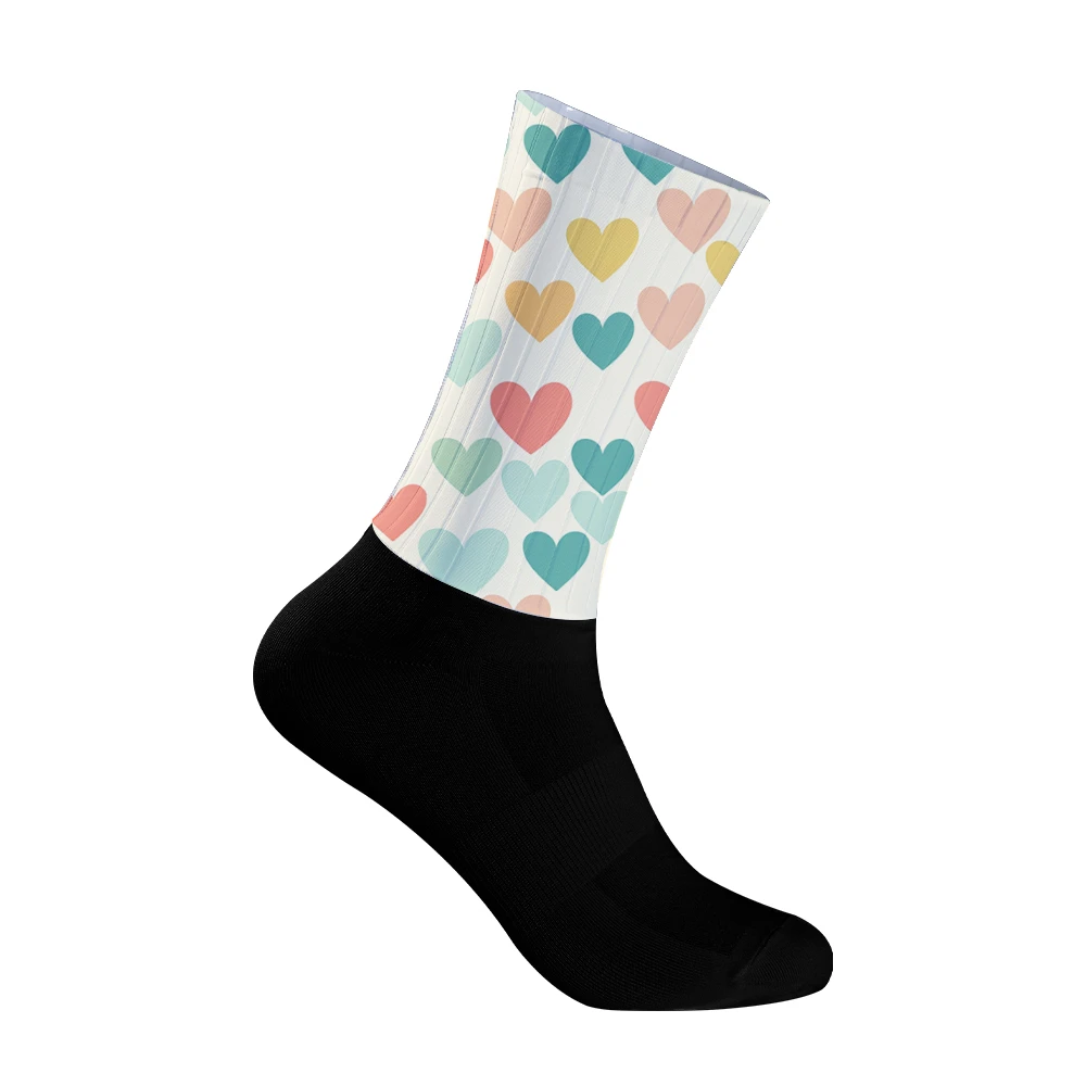 

Colorful Heart Pattern Cycling Socks New Summer Breathable Cycling Socks Men Women Road Bike Calcetines
