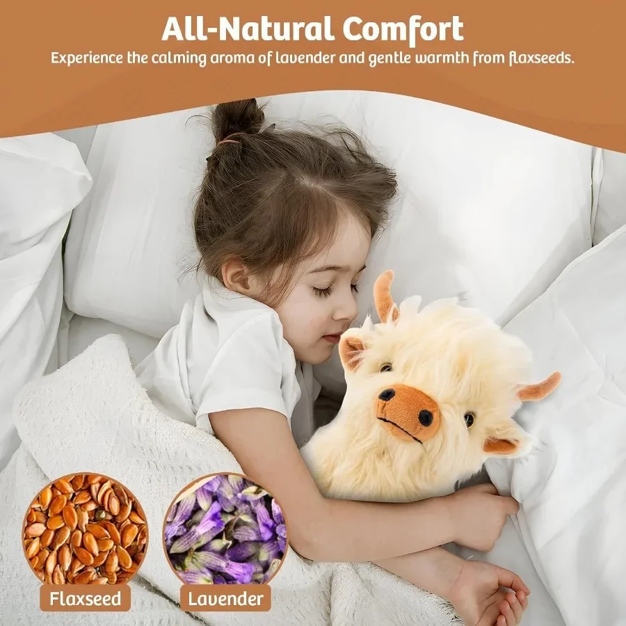 Marysun Microwavable Highland Cow Stuffed Animal Weighted Plush Heating Pad for Girls Women Elderly People Cozy Gift Warm Comfo
