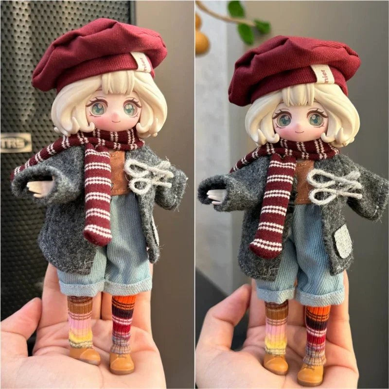 For 1/8 BJD Doll Cute Animal Puppy Coat Hat Bag Set Outfit Clothing Sexy Plush Leopard Print Jacket Clothes For 16 17cm Doll view 3