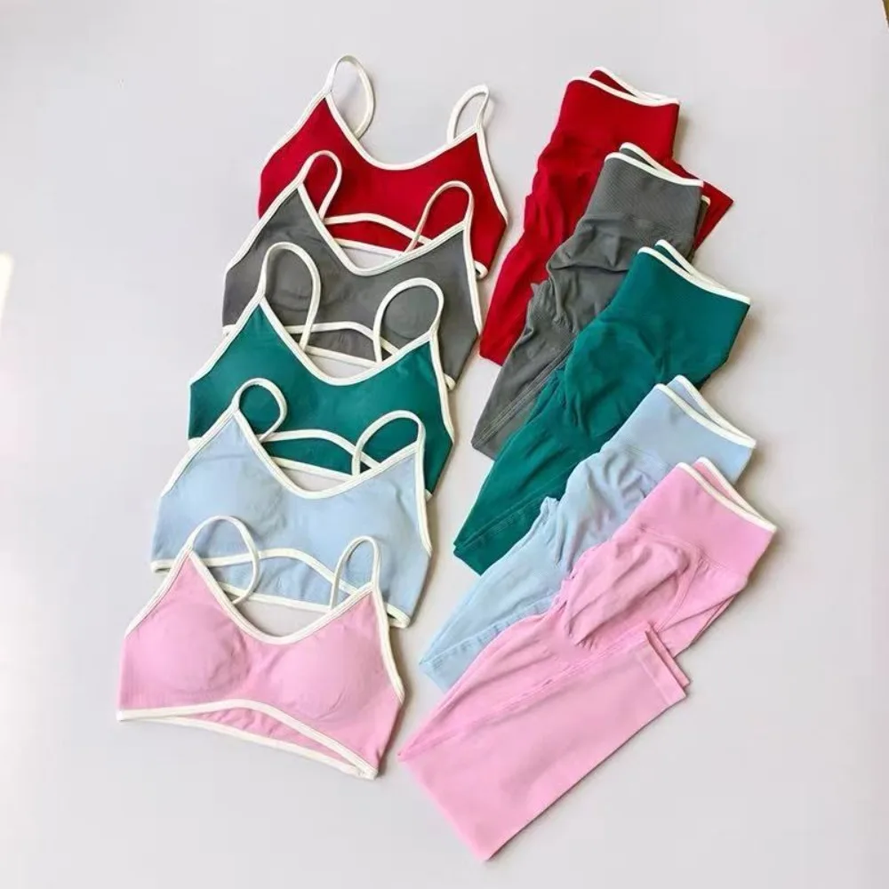 

High Quality Seamless Tights Peach Color Hip Lifting Women's Running Fitness Sports Tights Warm Yoga 2-Piece Set Christmas