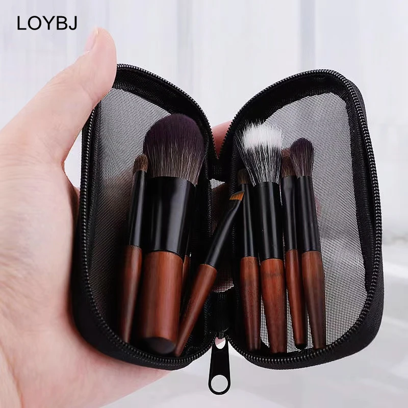 LOYBJ 9pcs Protable Makeup Brushes Set Mini Cosmetic Brush Powder Foundation Blush Blooming Eyebrow Eyeshadow Blending Brush Kit