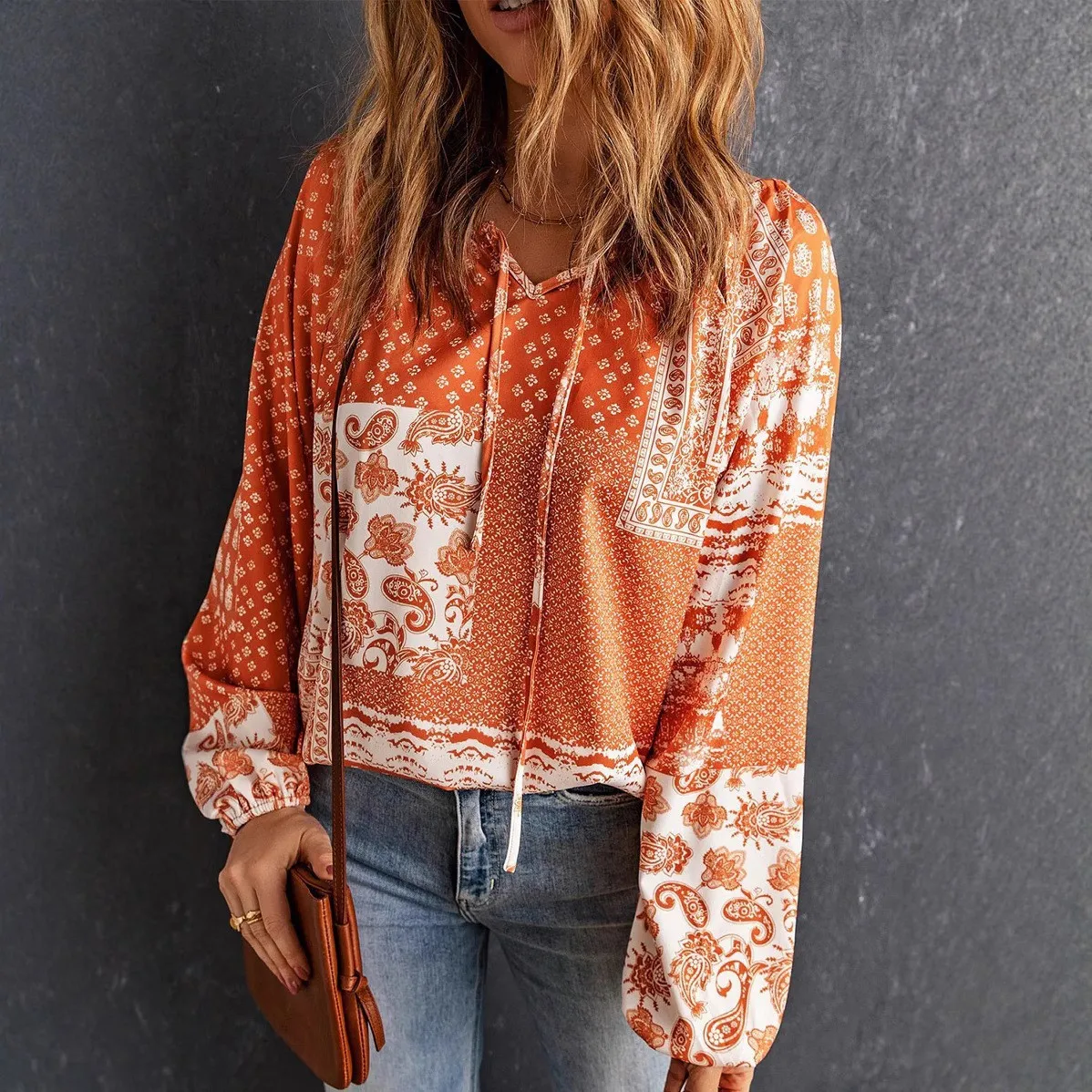 

Women's Shirt Lantern Sleeve Pastoral Style Fashion Pullover Streamer Spring and Autumn New Versatile Top Basic Blouses