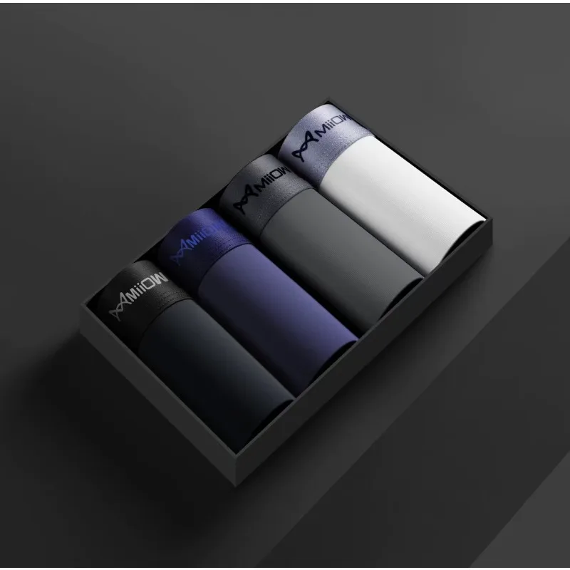 MiiOW 4Pcs Eis Seide Männer Boxer Shorts Graphene Antibakterielle Männer Unterwäsche Mann Unterhose Nahtlose Atmungsaktive Herren Höschen L-5XL