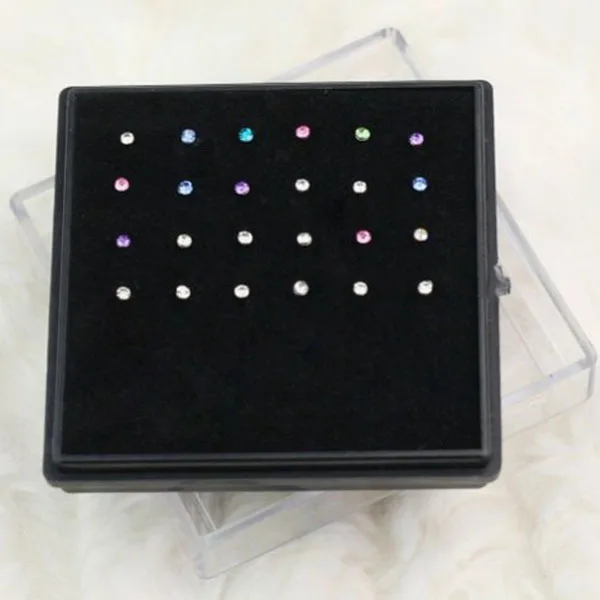 24 szt. mieszanych kolorów kolczyków do nosa ze stali nierdzewnej z kryształkami, chirurgiczna biżuteria piercingowa, bezbolesna, bezpieczna, elegancka dla kobiet i mężczyzn.