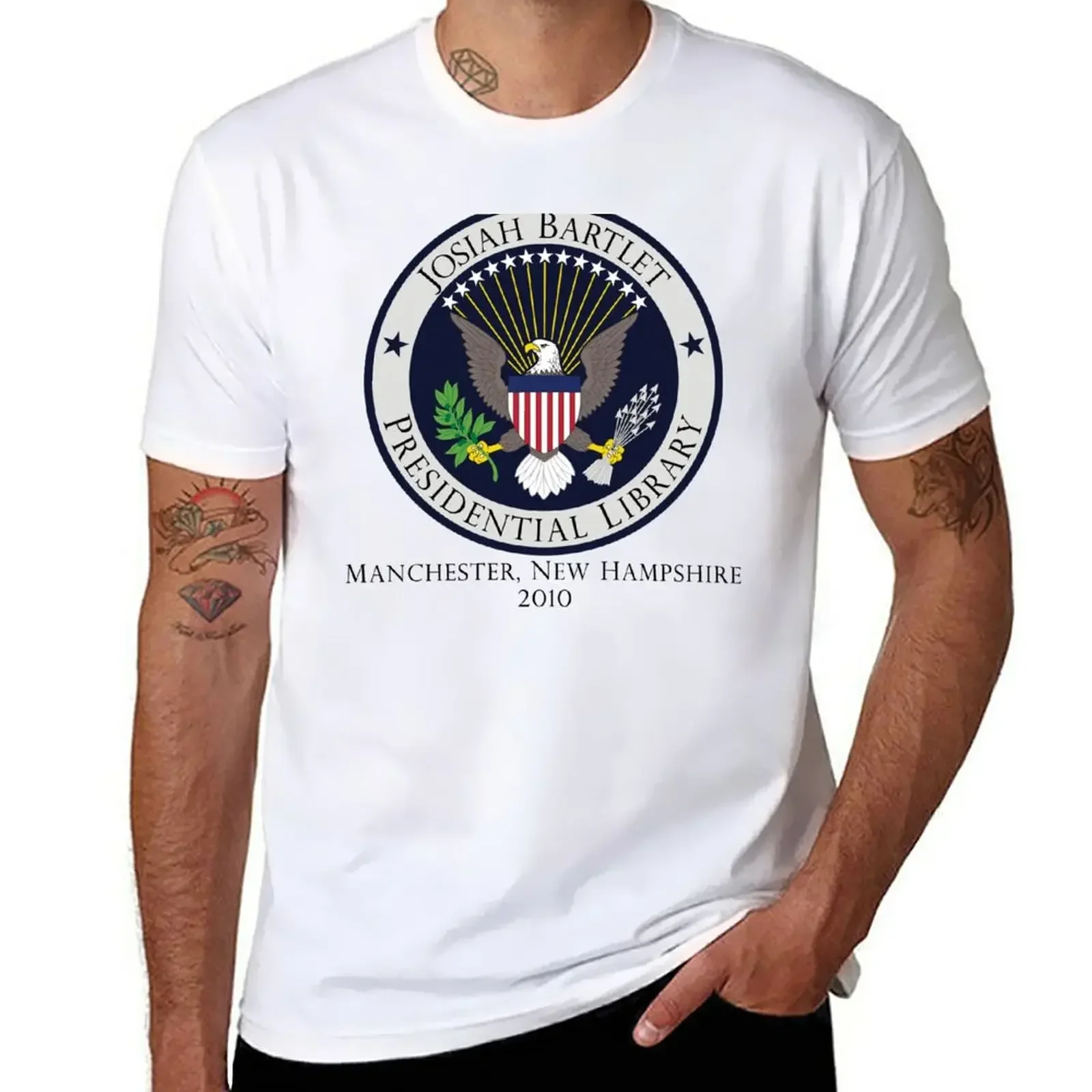 Josiah Bartlet Presidential Library Logo T-Shirt custom shirt graphic t shirts Short sleeve tee men