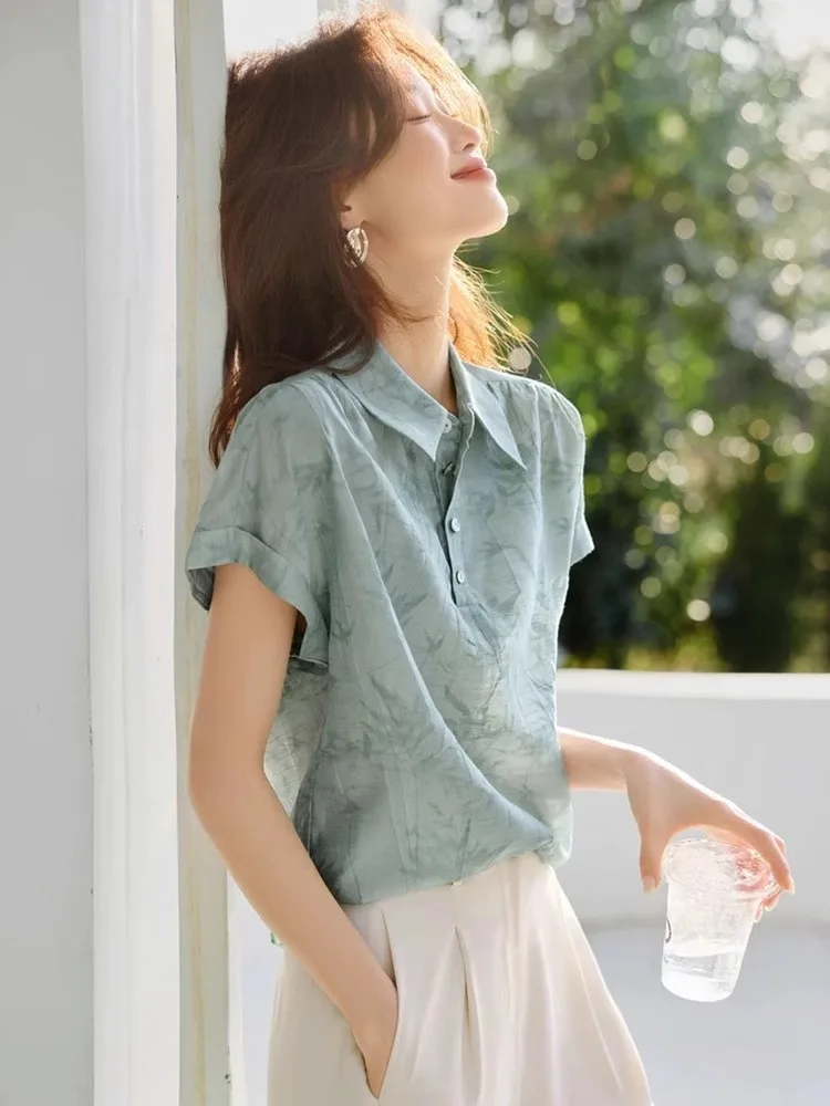 

Faionable, лето 2025 г., женская шифоновая одежда с простым принтом ort Sve, верхняя часть, корейский свободный крой, офисная одежда