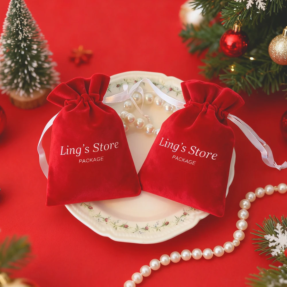 50/100 szt. Czerwone woreczki na biżuterię ze sznurkiem z własnym logo, na pierścionki, kolczyki, bransoletki, woreczki do przechowywania, upominki ślubne, możliwość personalizacji