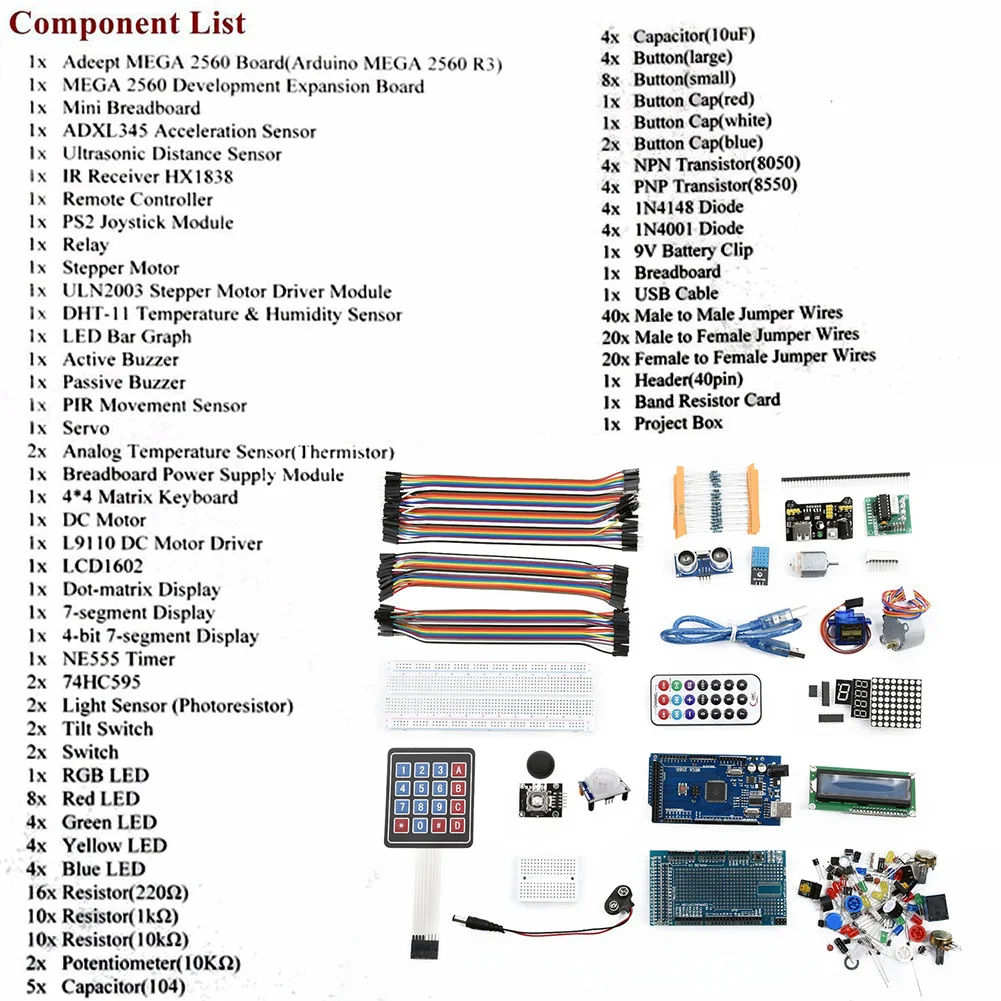 Project-Based Learning Kit for Arduino For Mega2560 with LCD1602 Stepper Motor and Motion Detection Sensor Support