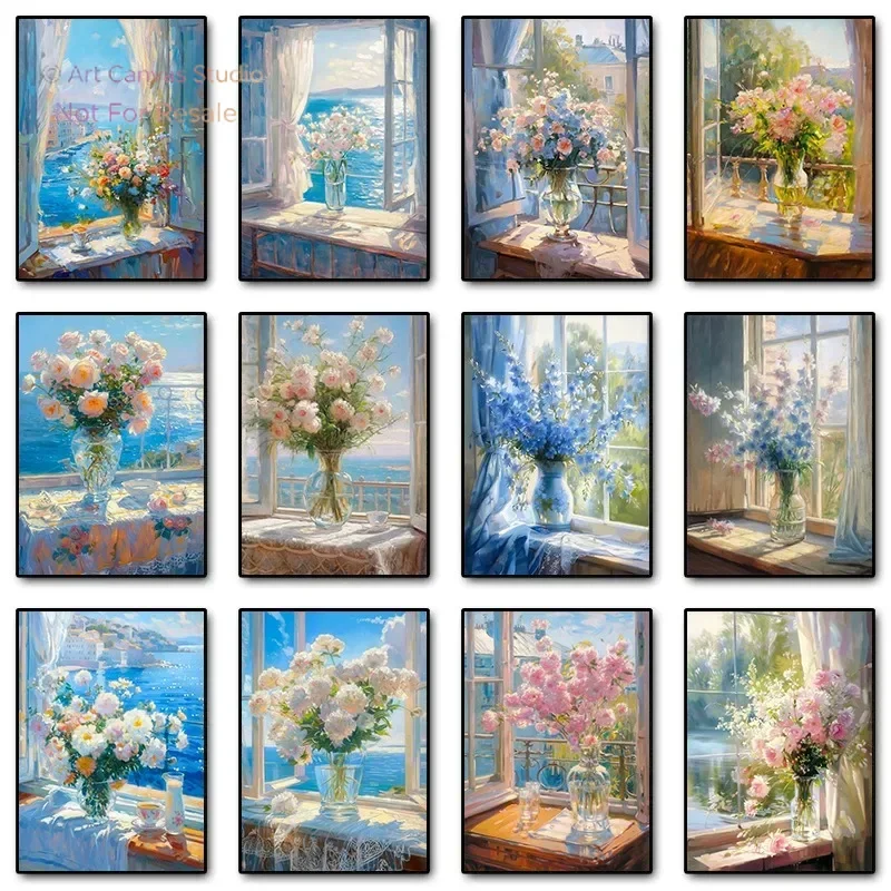 Flowers in Vase Posters and Prints Canvas Painting Floral Neutral Wall Art Picture Modern Living Room Home Decor
