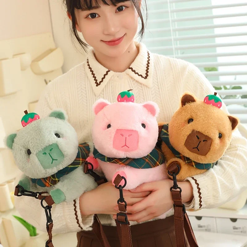 MyRytanda Kawaii Capybari Plush Backpacks Cute Animals Fuzzy Phone Bags Brown Capibara School Bags Childreen Birthday Gifts