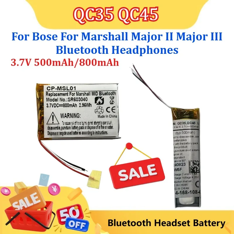 

New 3.7V 500/800mAh High-quality Battery for QC35 QC45 VDL603040 for Bose for Marshall Major II Major III Bluetooth Headphones