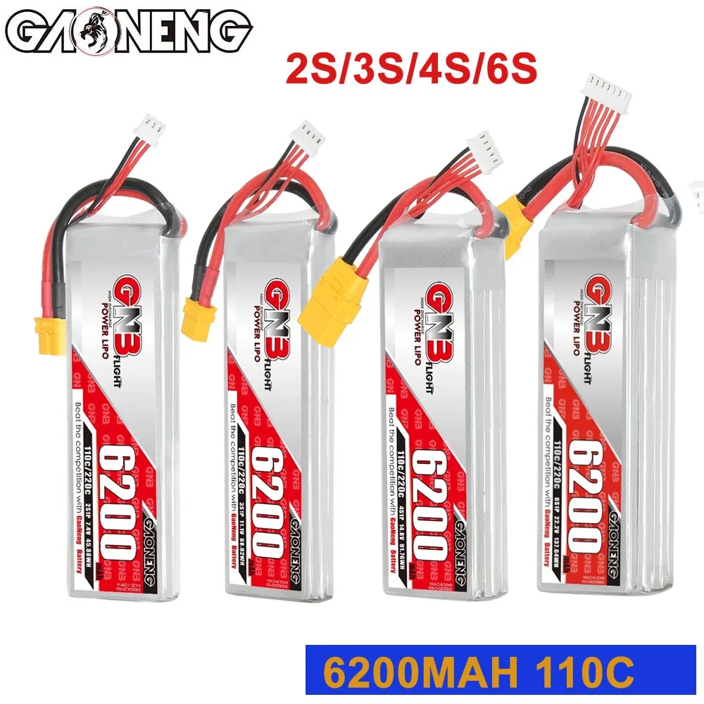 GNB 6200mAh 2S/3S/4S/6S 110C/220C 7.4V XT60 XT90 LiPo Battery For 1/10 Scale RC Hobby Models Electric Devices Touring Car