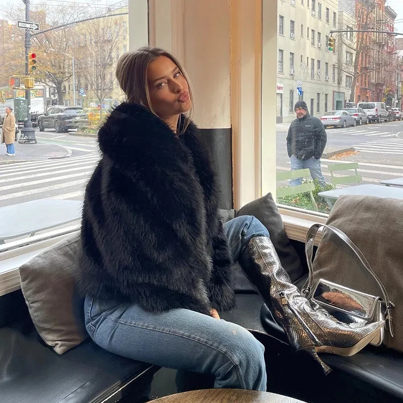 Inverno eco-friendly pele de vison falso engrossado casaco curto pele feminina superior artificial pele jaqueta quente aconchegante na moda outerwear