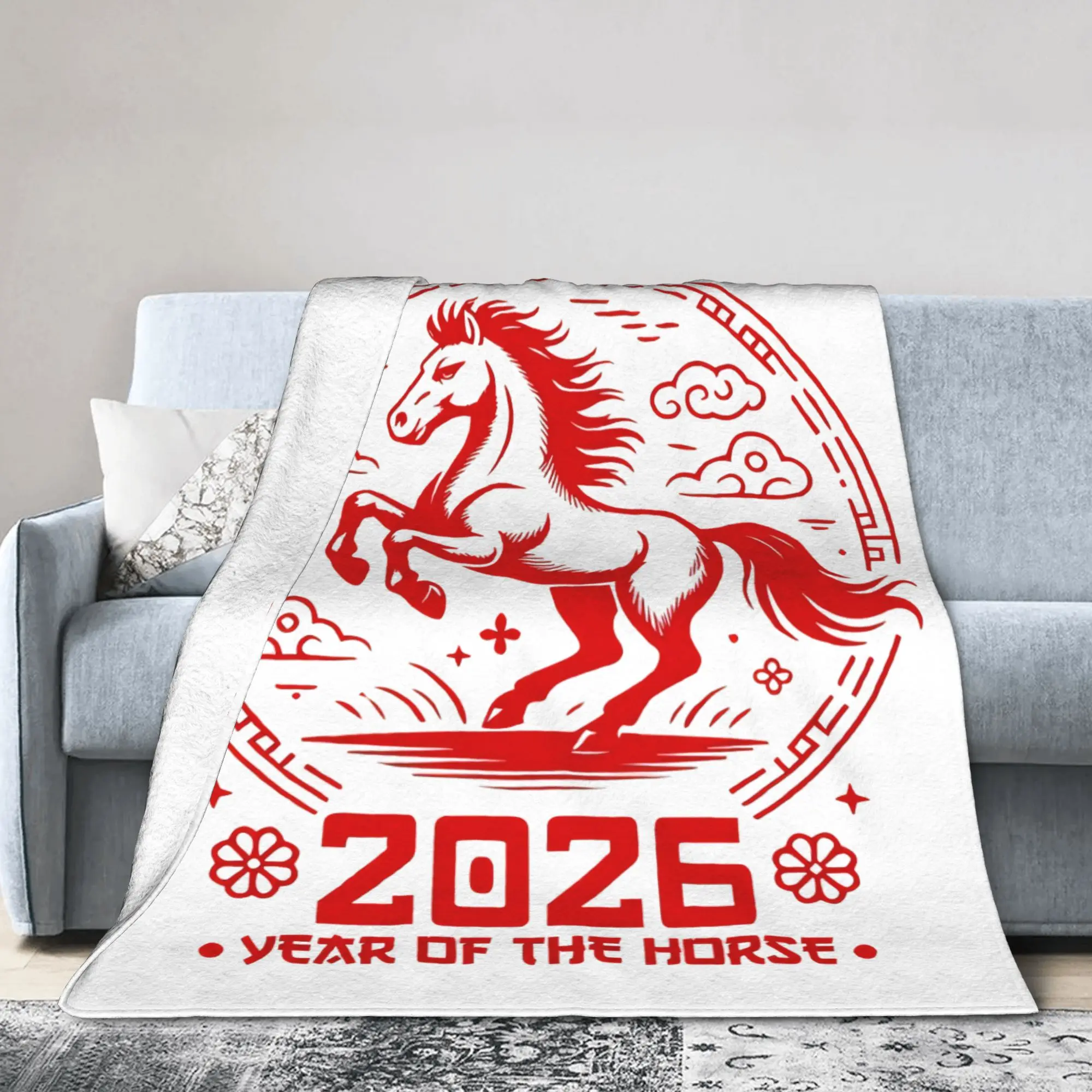 Year Of The Horse 2026 - Chinese New Year  Plush Blankets  Awesome Throw Blanket for  Sofa Bedding Lounge 125*100cm Bedspreads,