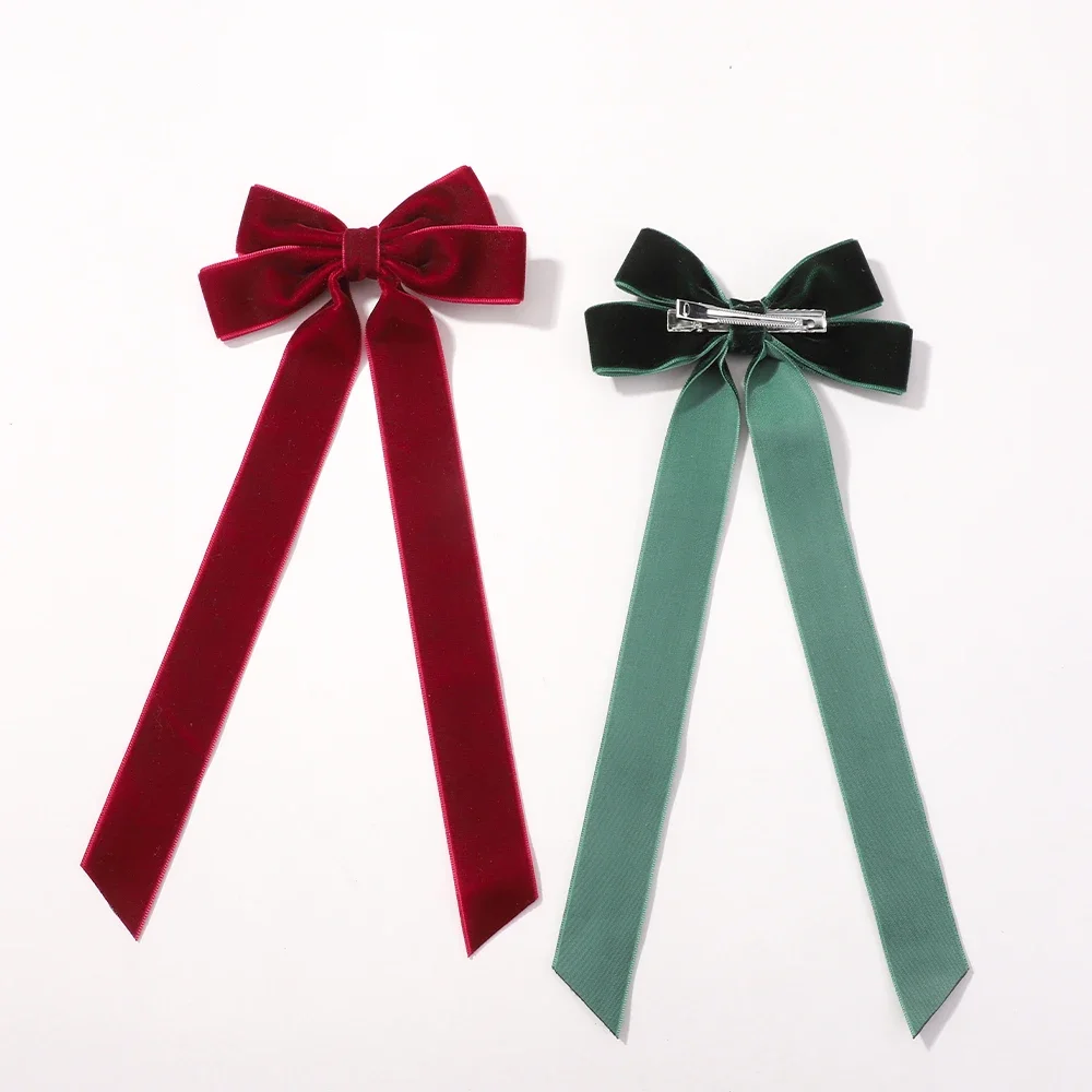 Vintage Big Large Velvet Bow Hairpins Barrettes For Women Girls Wedding Long Ribbon Korean Hair Clip Hairgrip Hair Accessories