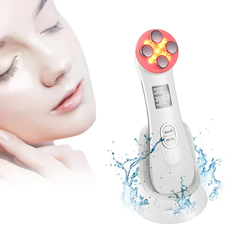 Hot Koop 7-Kleur 5 in 1 Gezichtshuidverstrakking Schoonheid Apparaat Handheld Anti-Aging Huidverzorging Tool EMS + RF + LED voor Huidverjonging