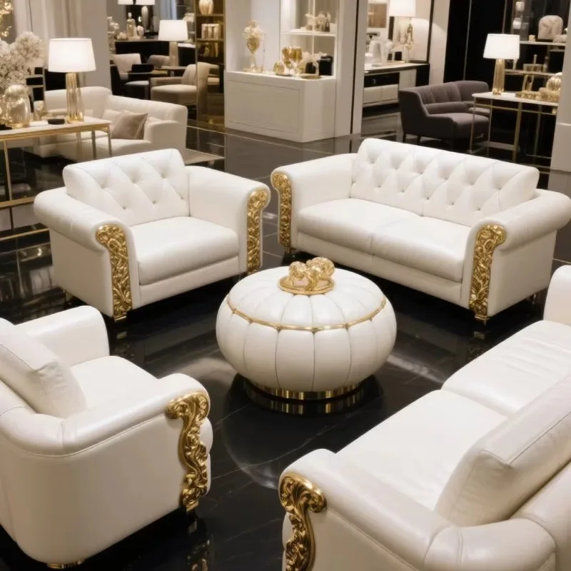European and French style sofa sets for the living room of villas and large flats Large space white sofa set  Vintage style