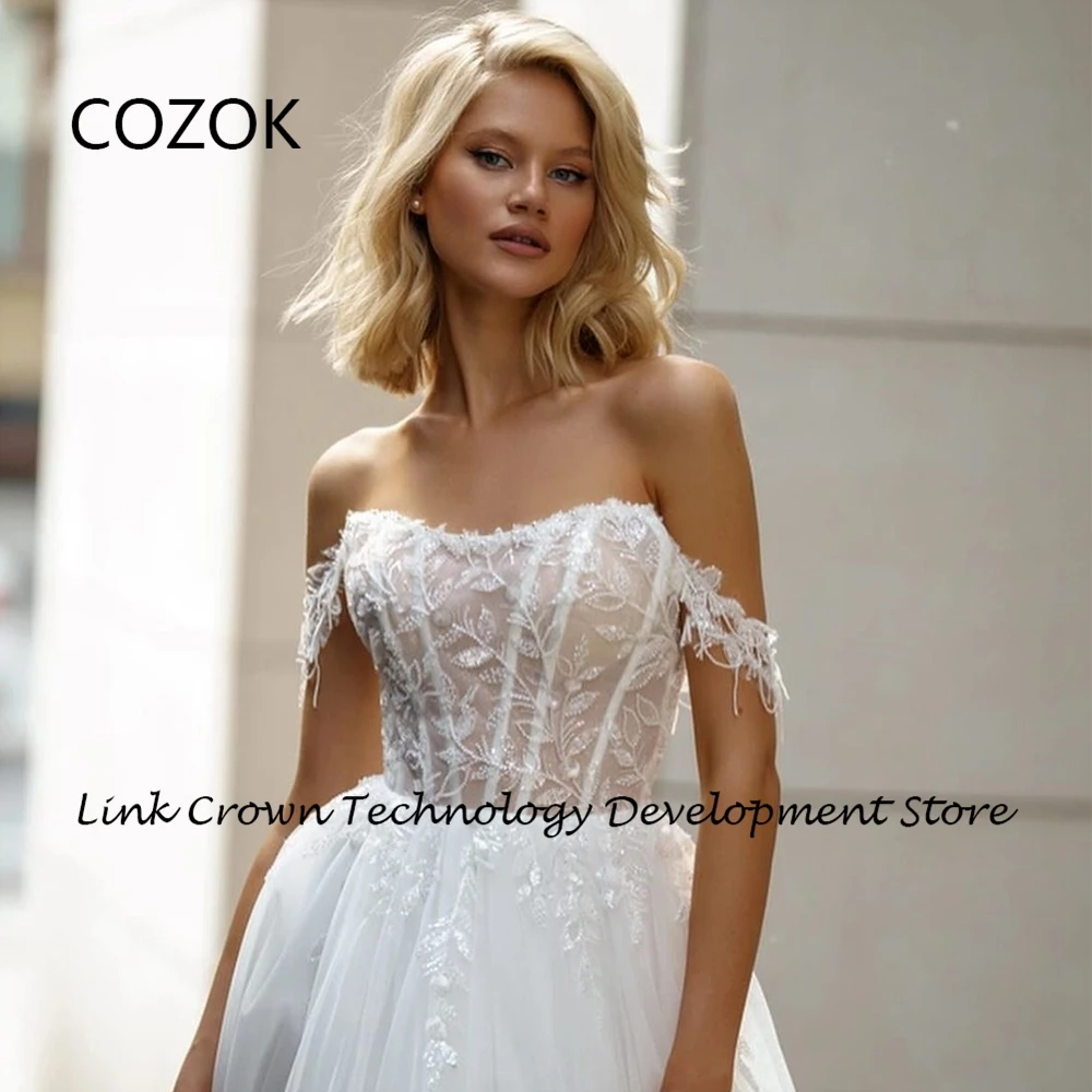 COZOK Side Slit Wedding Dresses for Women Soft Tulle Off Shoulder Bridal Gowns with Sequined 2024 Summer New Vestidos De Novia