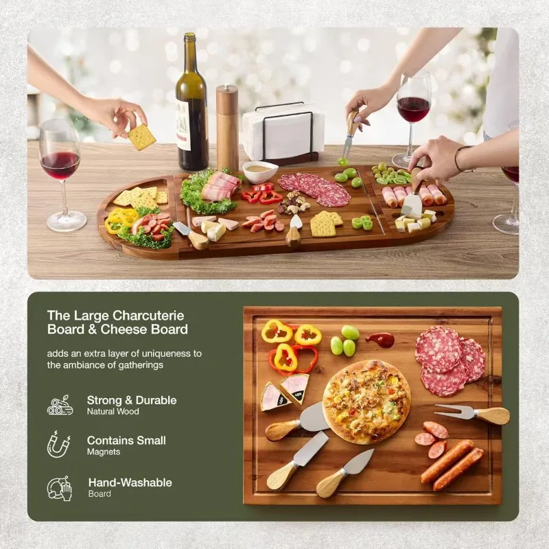 for Acacia Wood Magnetic Tray Household Fruit Deli Tray Grid Dim Sum Snack  Splicing Steak Tray