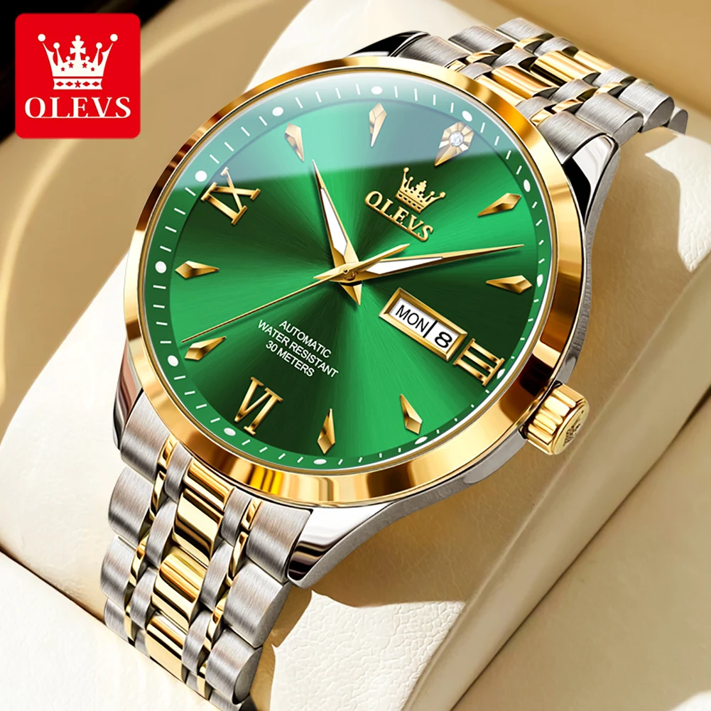 OLEVS 9956 Mens Watch Stainless Steel Automatic Mechanical Watch Waterproof Week Date Watches For Man Luxury Original Upgrade