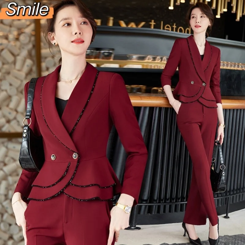 

Long Sleeve Fashion Temperament Beautician Work Uniforms Wine Red Professional Skirt Suit China Southern Airlines Airline Stewar