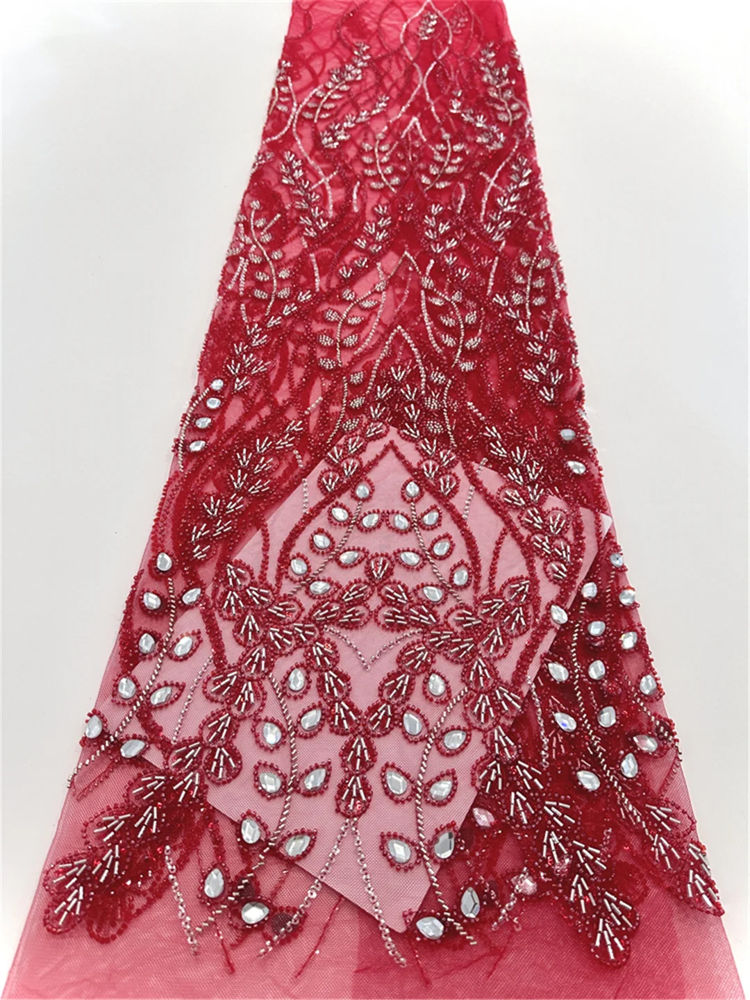 Latest African Heavy Beads Lace Fabric Nigerian Sequins Groom Lace French Tulle Fabric For Wedding Party Dress