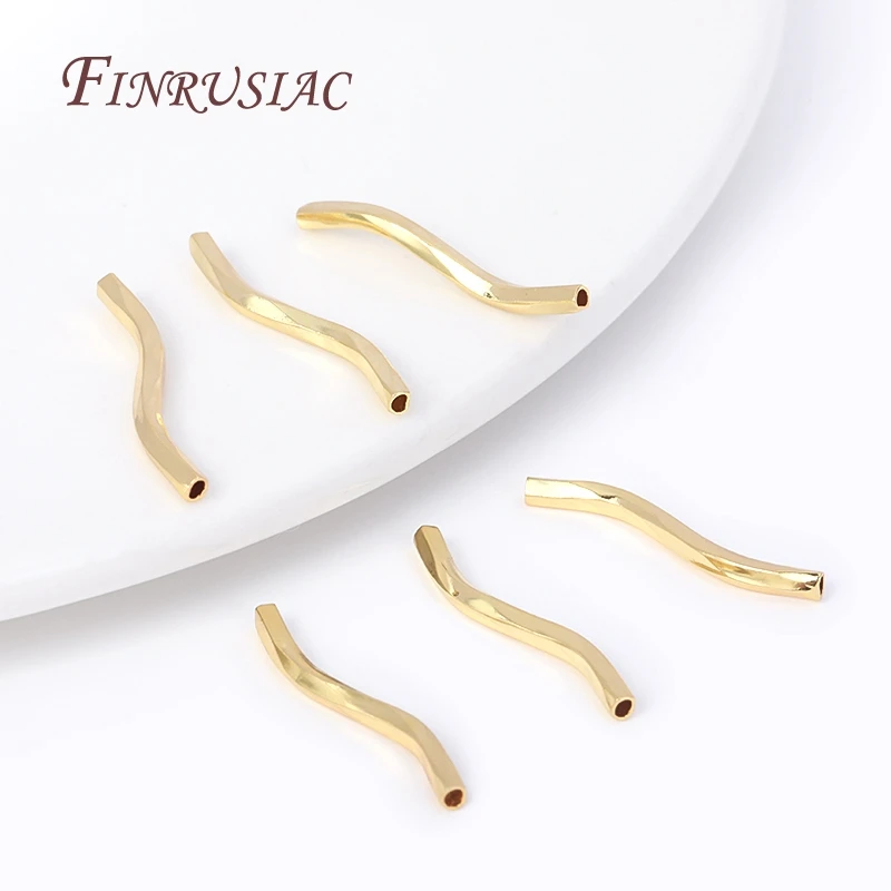 1.8X20MM 18K Gold Plated Tube Wavy Curved Tube Beads For Bracelet Necklace DIY Supplies, Spacer Separator Beads Wholesale