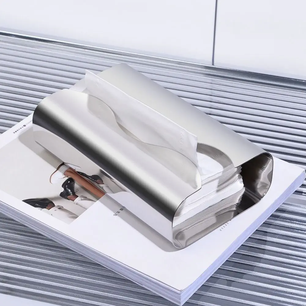 

Practical Stainless Steel Mirror Napkin Holder Silver Nordic Paper Storage Box Plated Table Decoration Tissue Box Hotel