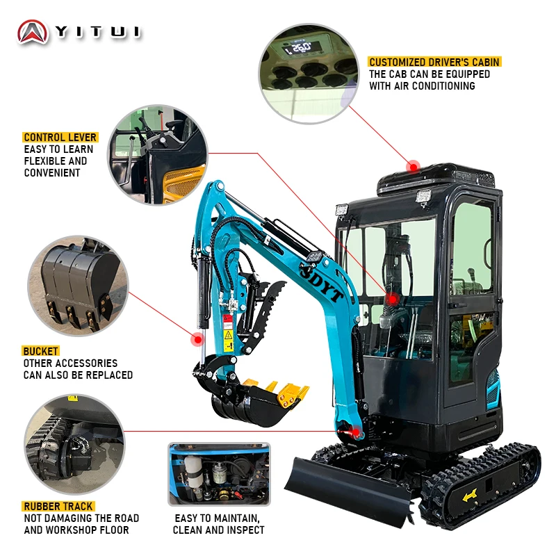 Ekskavator mini yang disesuaikan mesin Kubota ekskavator mini 1,2 ton berkualitas tinggi beberapa aksesori CE Epa Euro 5