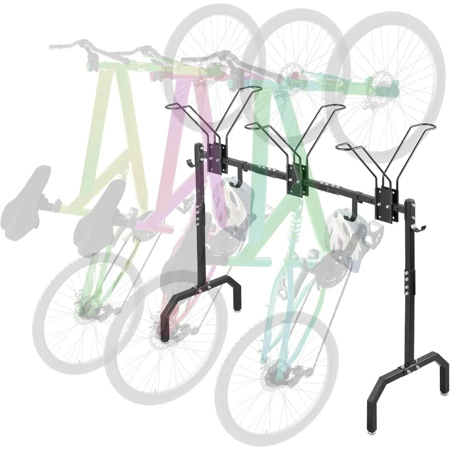 

Portable Cycle Storage Organizer Rack for 3 Bikes with 4 Hooks Durable Indoor and Outdoor Bicycle Parking Stand for Garage Home