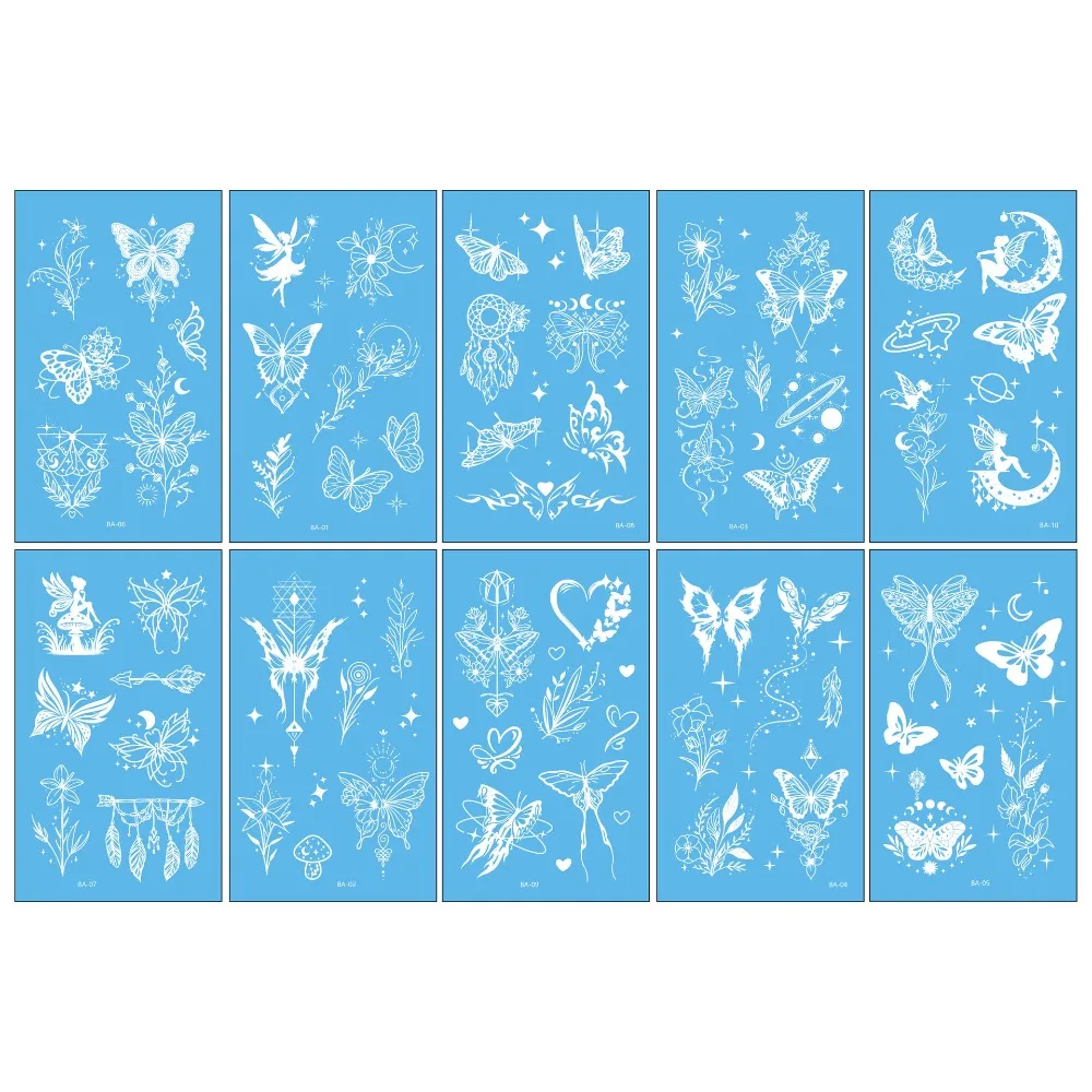 

10pcs Waterproof Temporary Tattoo Stickers Butterfly Flower White Tattoo Stickers Sweat-proof Long-lasting Body Art Tattoo Party