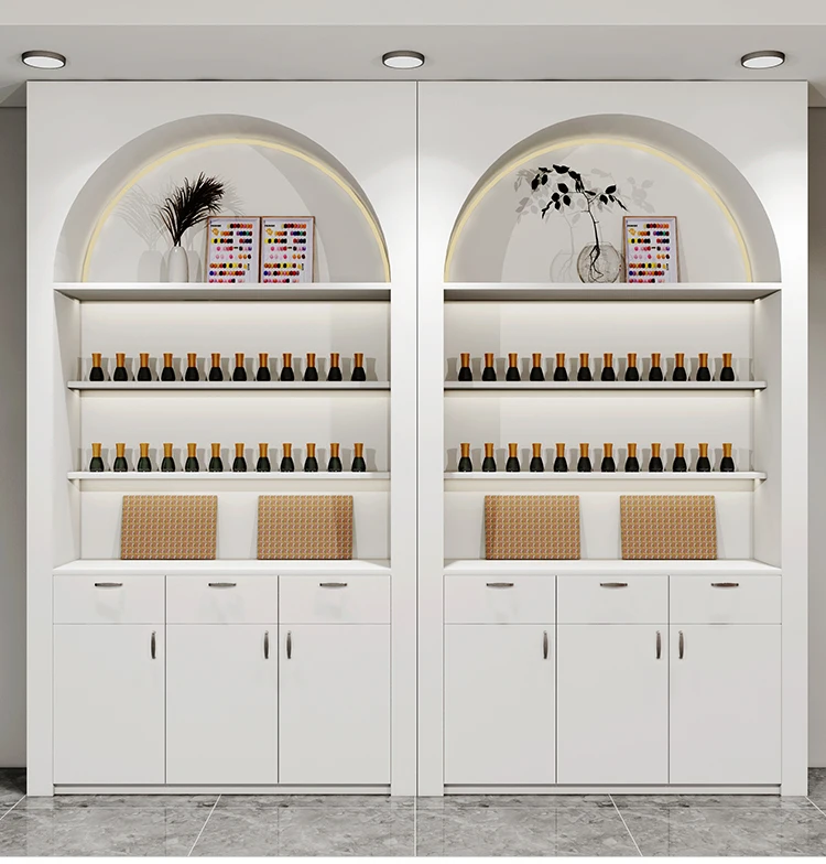 Direct Factory Sale Modern Design Nail Display Cabinets for Salon Beauty Wholesale and Retail for Mall Application