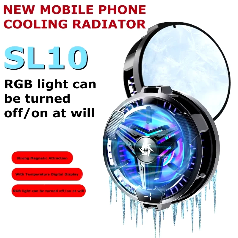 

SL10 Mobile Phone Semiconductor Radiator Magnetic/ Back-Clip 2 in 1 Cooling Fan with RGB Light for IOS Android Phone Game Cooler