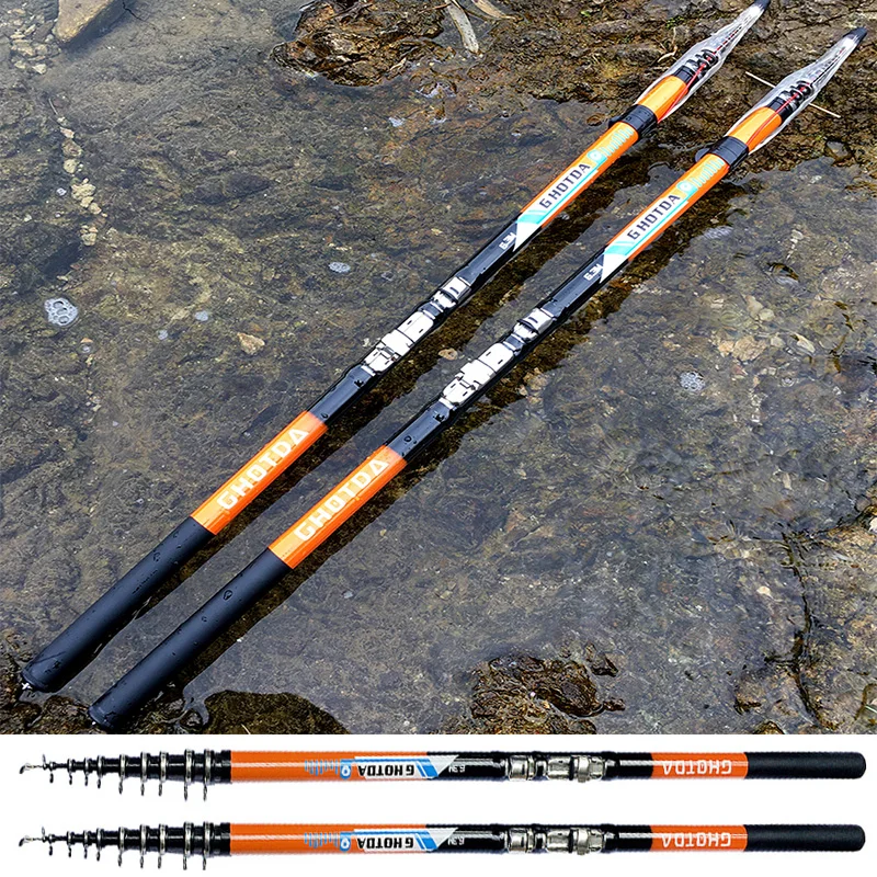 2.7/3.6/4.5/5.4/6.3M Telescopic Spinning Rock Fishing Rod M Power Super Hard Carbon Shore Casting Pole for Saltwater Freshwater