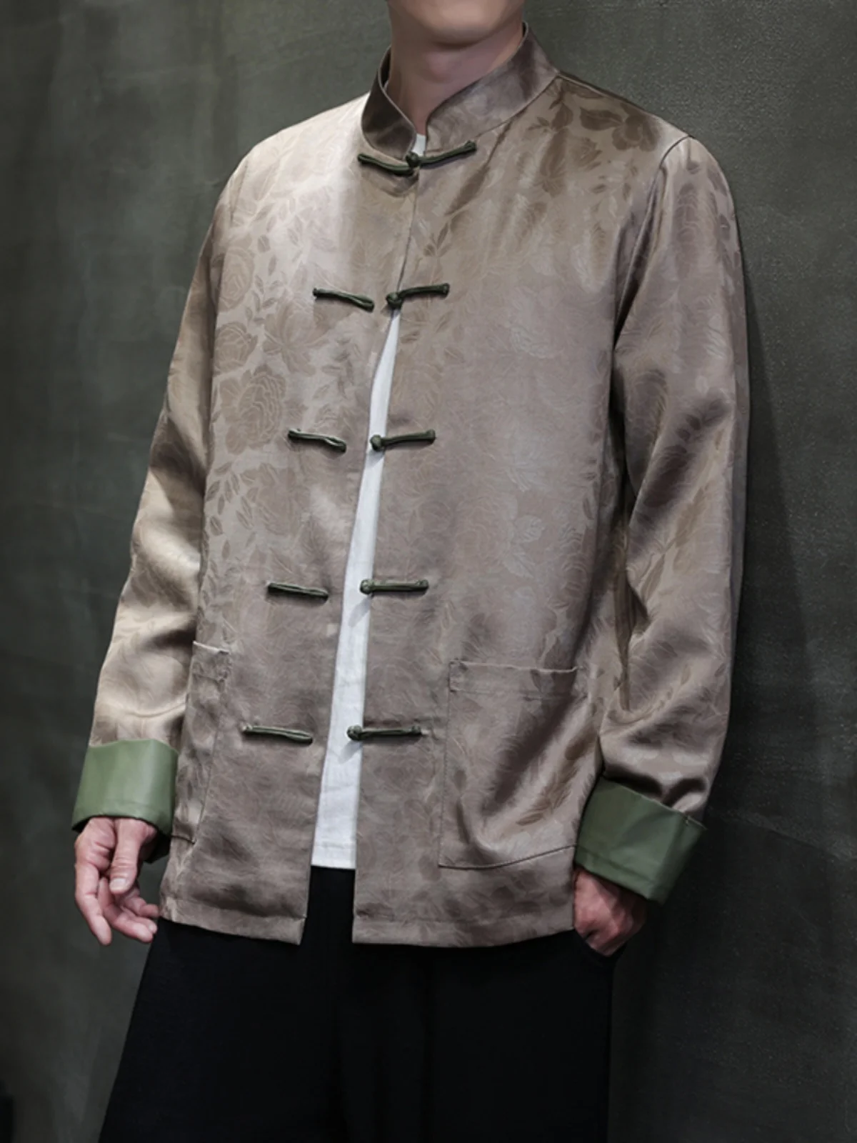 

New Chinese Sle Tang Suit Men's Jaet Thin Autumn Outerwear Long Sve Improved Hanfu Large Size Youth Faion