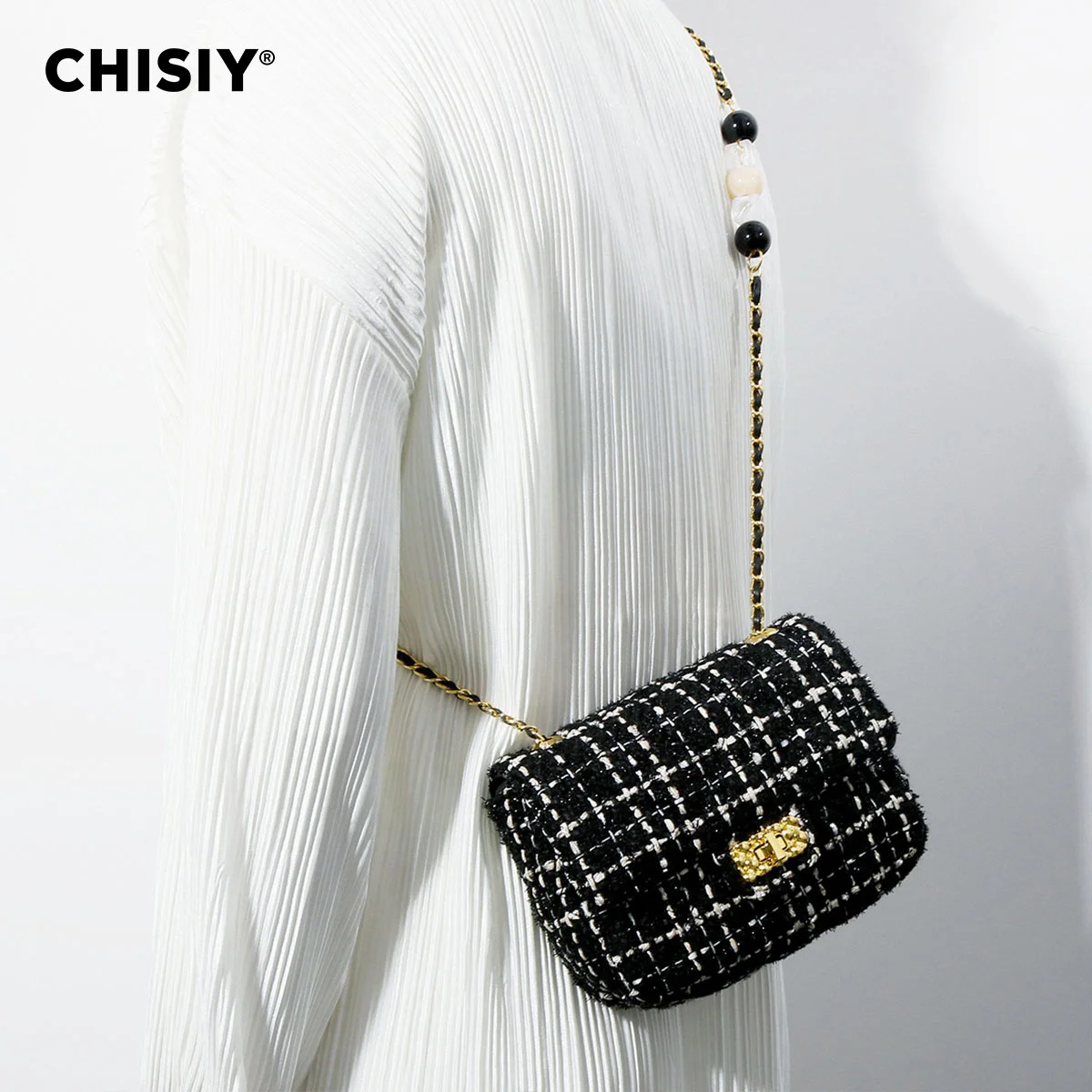 CHISIY Original handmade small fragrant style exquisite bead European and American chain elegant single shoulder crossbody bag