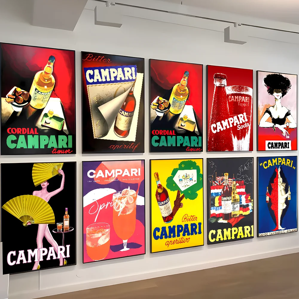 Vintage Campari Drink DIY Sticky Poster Fancy Wall Sticker for Living Room Bar Decoration Wall Decor