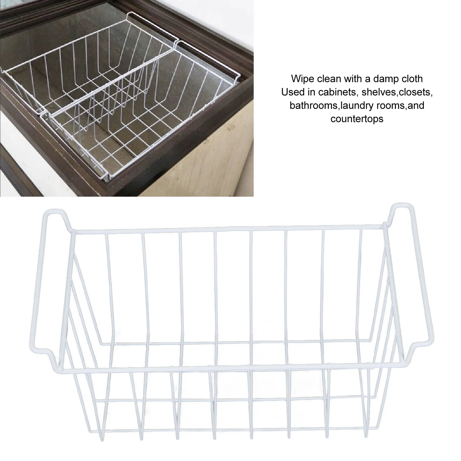 Freezer Wire Storage Organizer Rectangular Rustproof Steel PE Coating Refrigerator Freezer Baskets for Kitchen