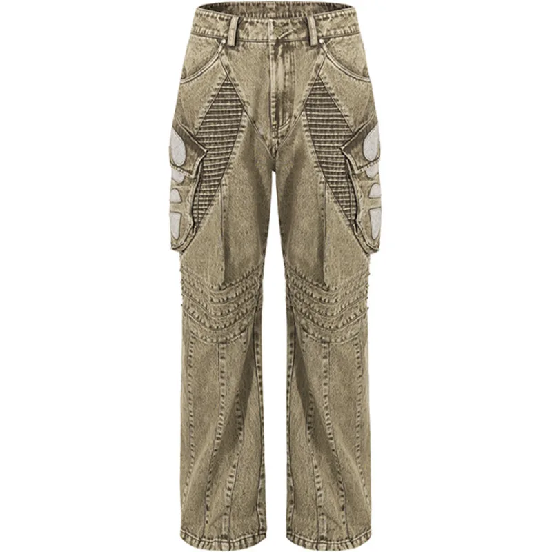 HKSH Lente Herfst Nieuwe heren Tij Y2K Origineel Ontwerp Streetwear Donkere High Street Style Verontruste Gedrapeerde Denim Broek Ins HK5253