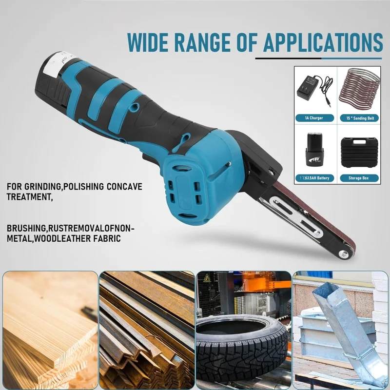 Belt Sanding Machine Non Slip Versatile 16.8V Battery Belt Sander Rusting Removal 10 Sanding Belts for Car Parts Polisher