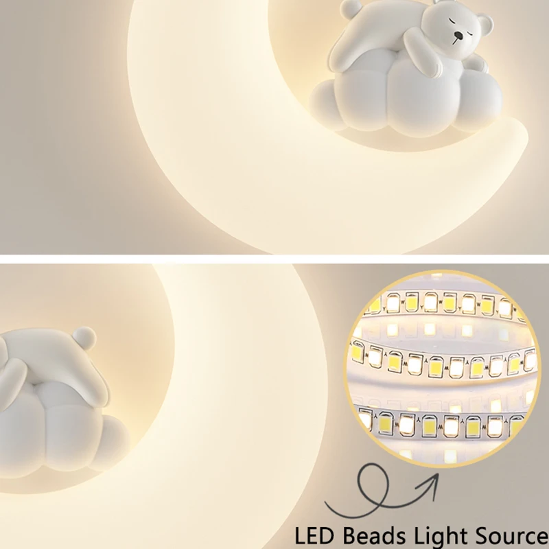 로맨틱 곡선 달 벽 램프, 아기, 여아, 남아, 보육실 조명, 화이트 베어, 토끼 벽 조명, 침실 침대 옆 조명