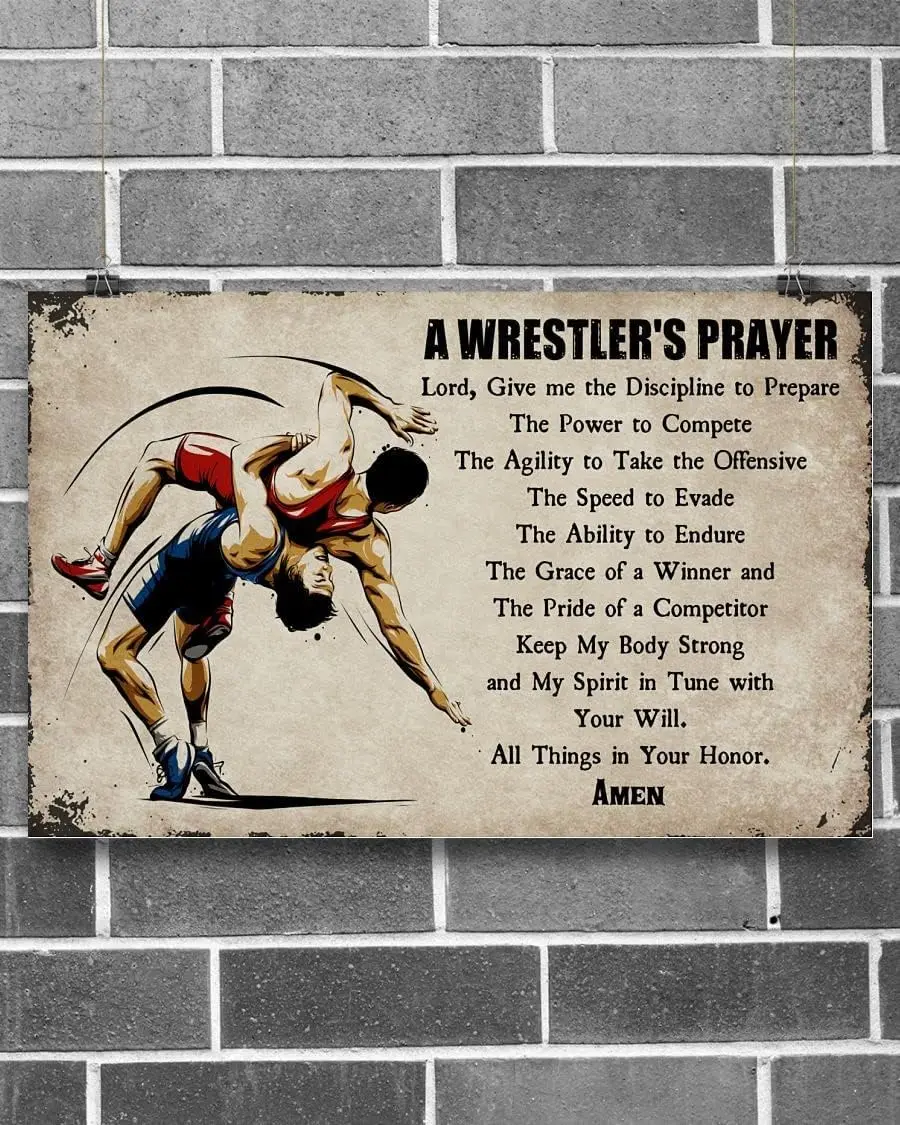 1p,Wrestling Lover, A Wrestlers Prayer Metal Funny Tin Sign Bar Coffee Home Kitchen Room Art Wall Plaque Decor Gift Outdoor Indo