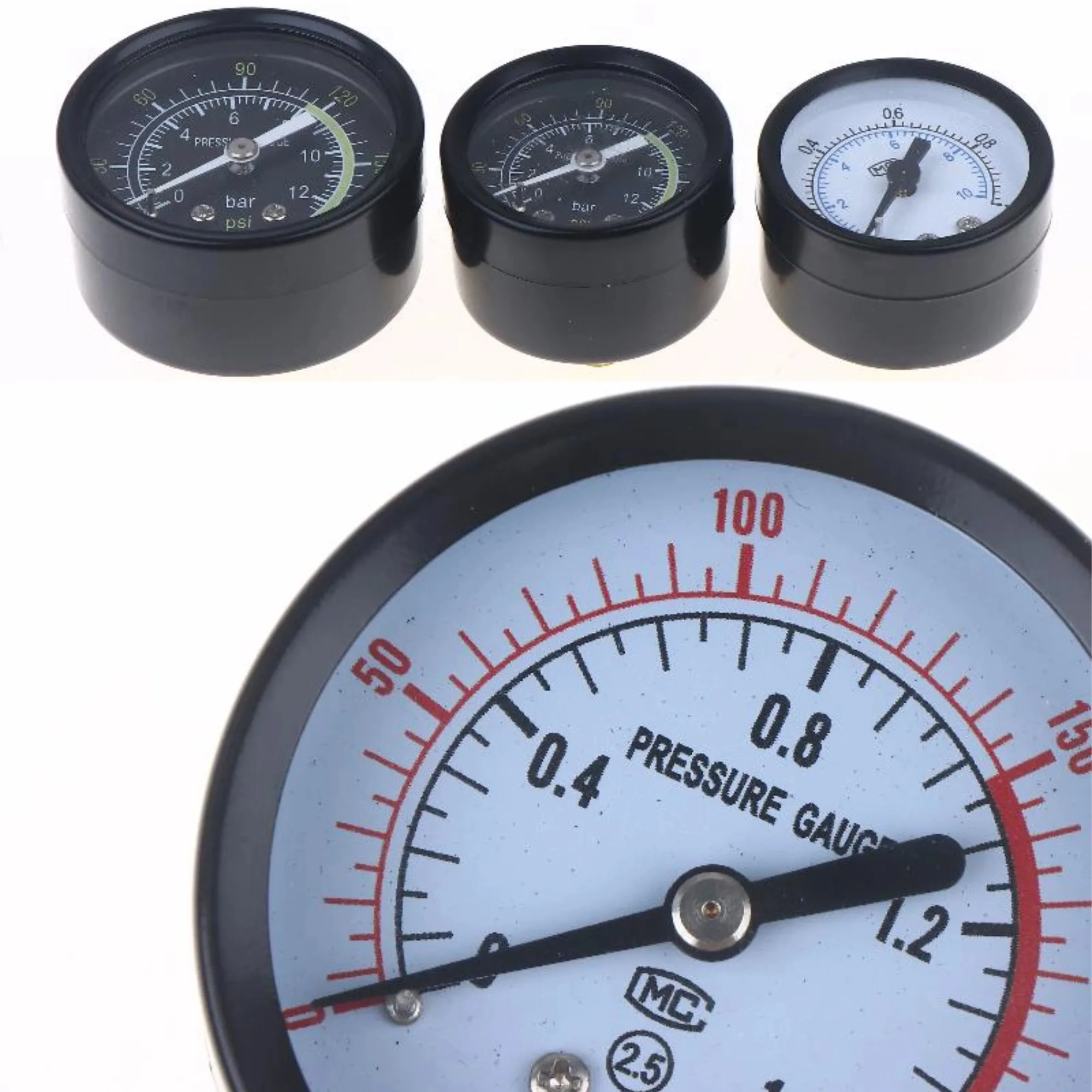 Black and White Pointer 0-25Bar 0-10Bar 0-12Bar Hydraulic Fluid Measuring Instrument Air Compressor Pressure Gauge