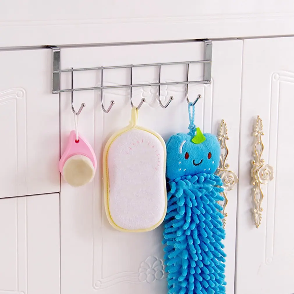 Gancho de acero inoxidable de cinco filas para puerta trasera, percha sin huellas para ropa, cocina, dormitorio, toallero